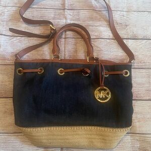 Michael Kors Blue Tote Bag with Leather Accents
